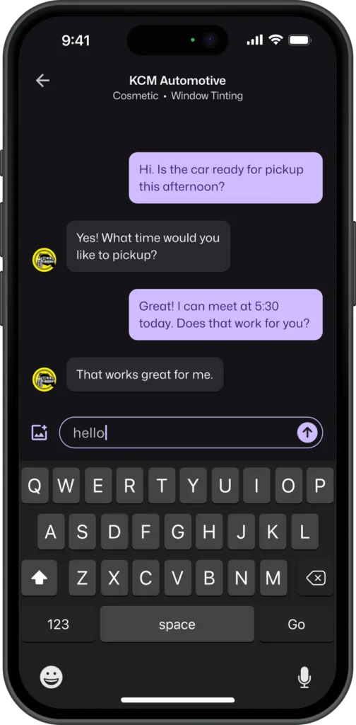Chatting with a workshop in the app