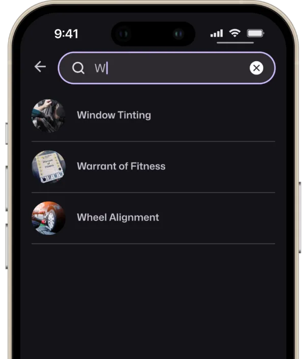 Finding a service in the Motorfy app