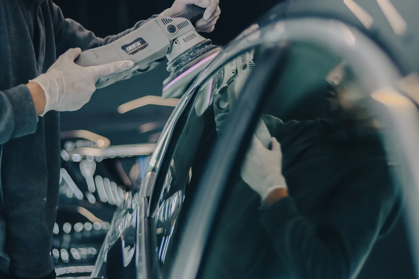 Car being machine polished