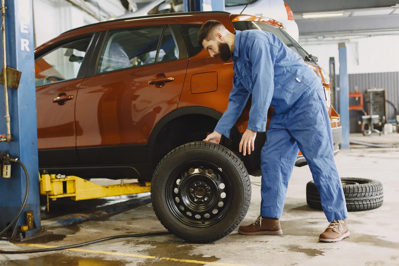 Tyre being fitted at a workshop